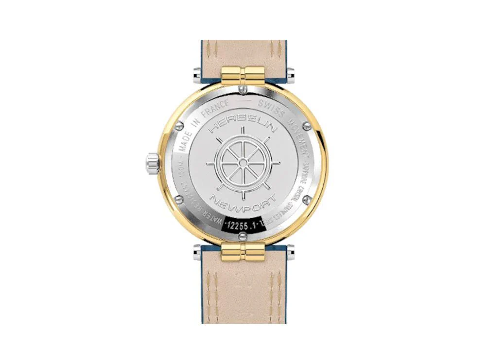 Herbelin Newport Quartz Watch, PVD Gold, Blue, 38,5mm, Chronograph, 12255T35 - Image 3