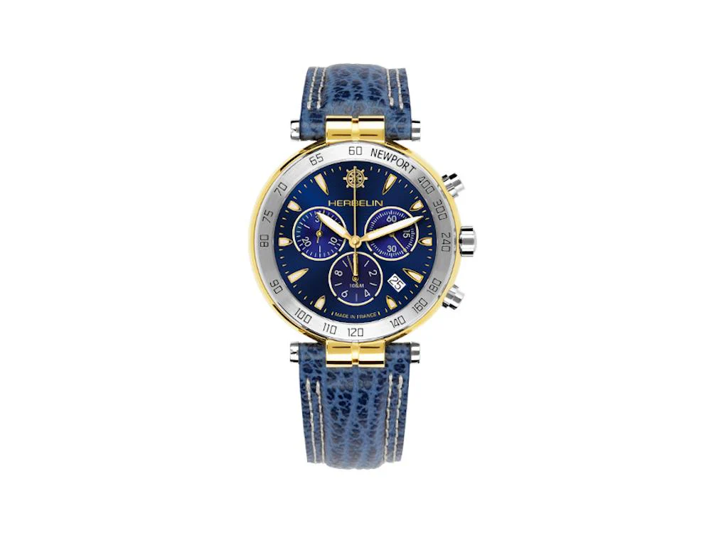 Herbelin Newport Quartz Watch, PVD Gold, Blue, 40 mm, Chronograph, 37654T35 - Image 2