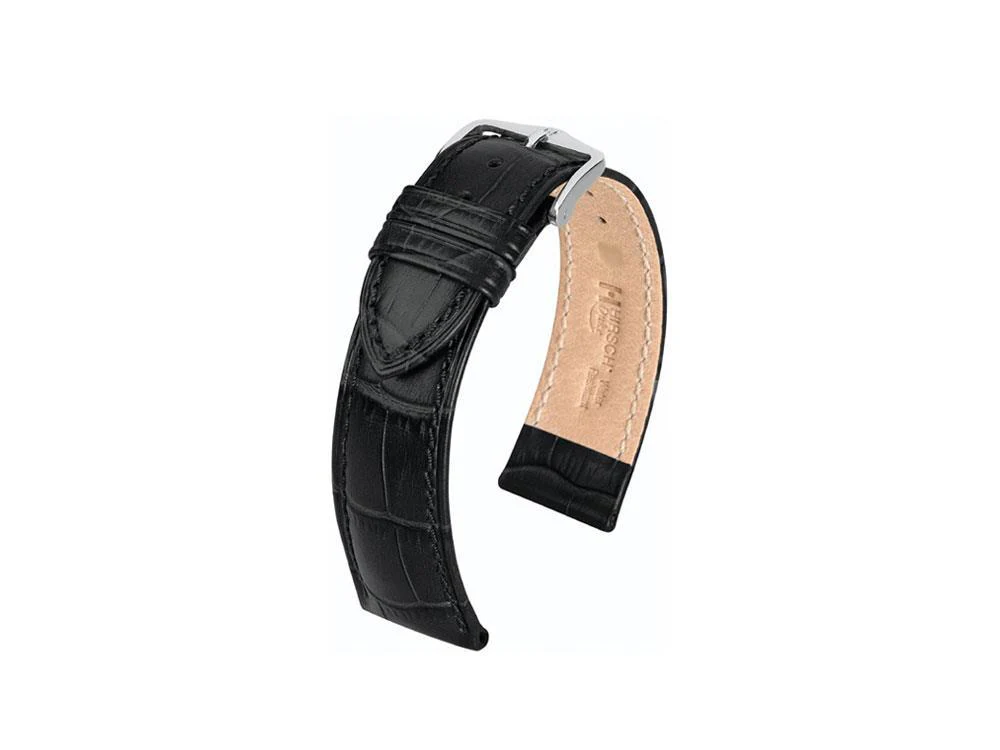 Hirsch Exotic embossed leather Strap, Leather, Black, 24 mm, 01028050-2-24
