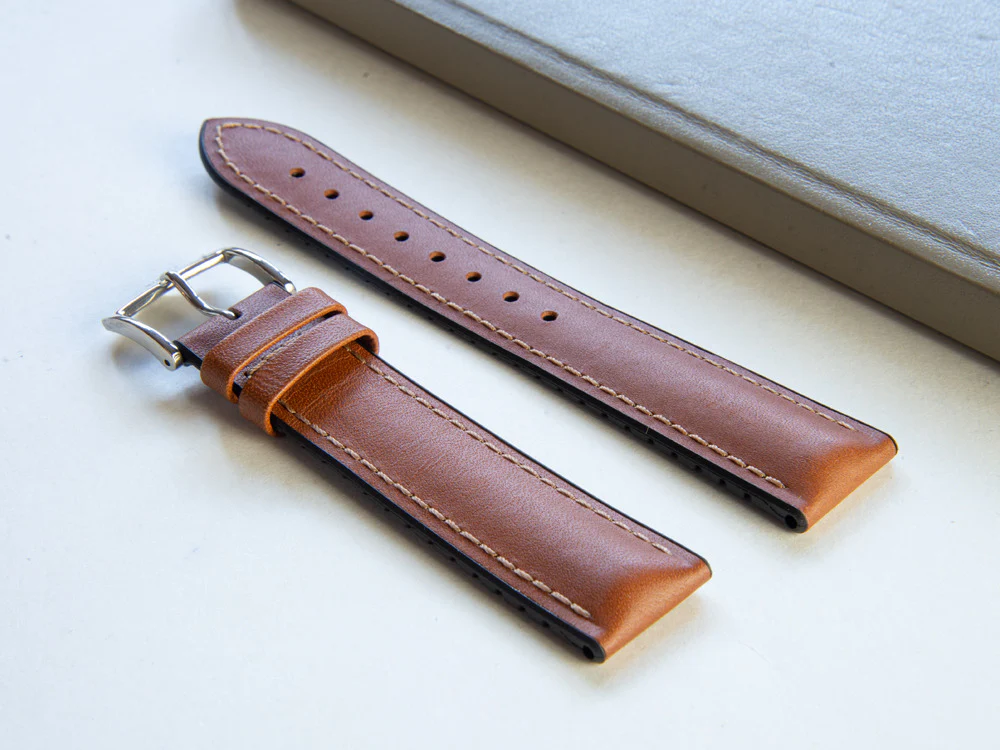 Hirsch Heavy Calf Calfskin Strap, Brown, White, 22 mm, Buckle, 01475010-2-22 - Image 2