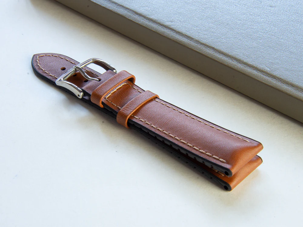 Hirsch Heavy Calf Calfskin Strap, Brown, White, 22 mm, Buckle, 01475010-2-22 - Image 5