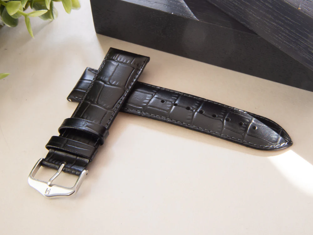 Hirsch Louisianalook Exotic embossed leather Strap, Black, 24 mm, 03427050-2-24 - Image 2