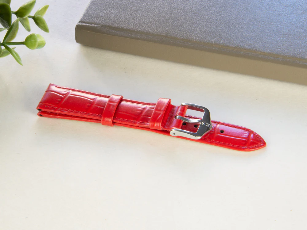 Hirsch Louisianalook Exotic embossed leather Strap, Red, 18 mm, 03427120-2-18 - Image 2