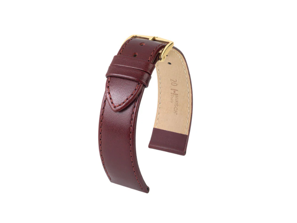 Hirsch Osiris Leather Strap, Burgundy, 20 mm, PVD gold, 03475060-1-20 - Image 2