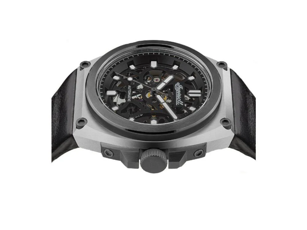 Ingersoll Motion Automatic Watch, PVD, 50mm, Black, Leather strap, I11702 - Image 4
