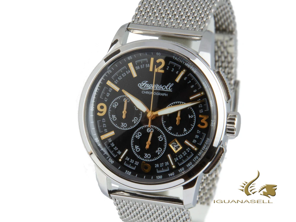 Ingersoll Regent Quartz Watch, Chronograph, 47mm, Black, Mesh strap, I00103 - Image 7