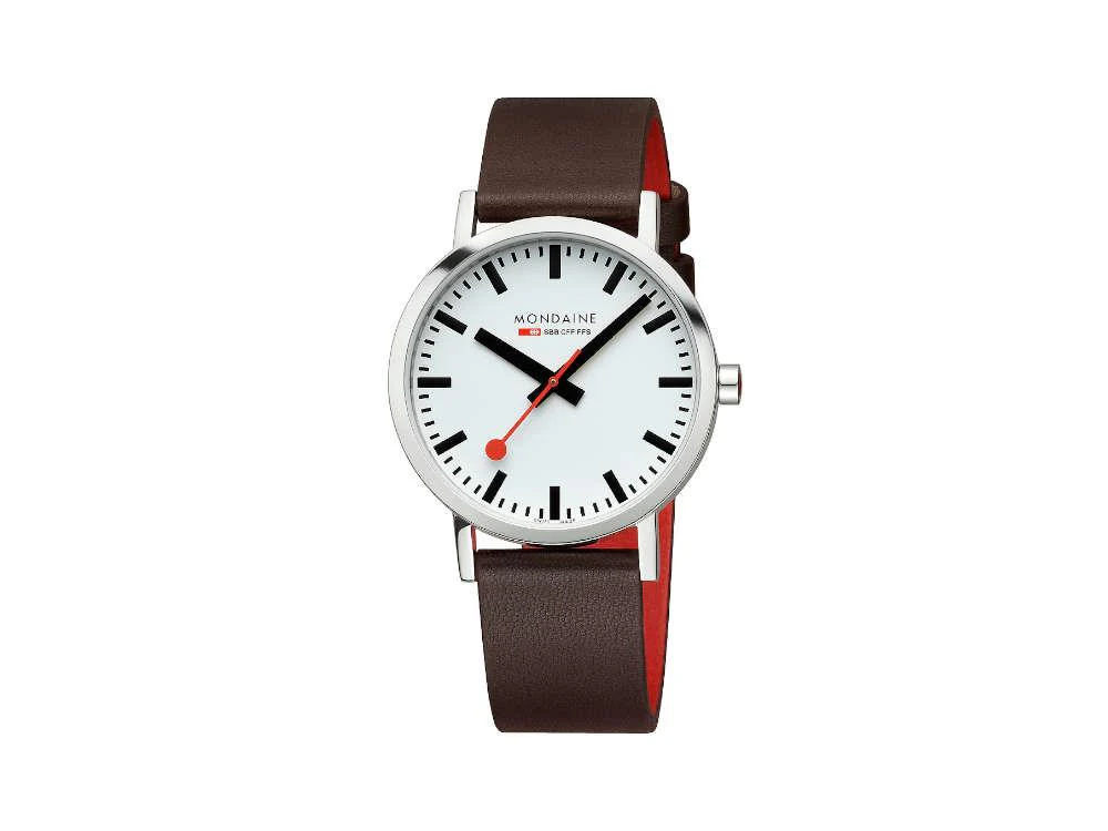 Mondaine Classic SBB Quartz Watch, White, 40 mm, Leather strap, A660.30360.11SBG - Image 2