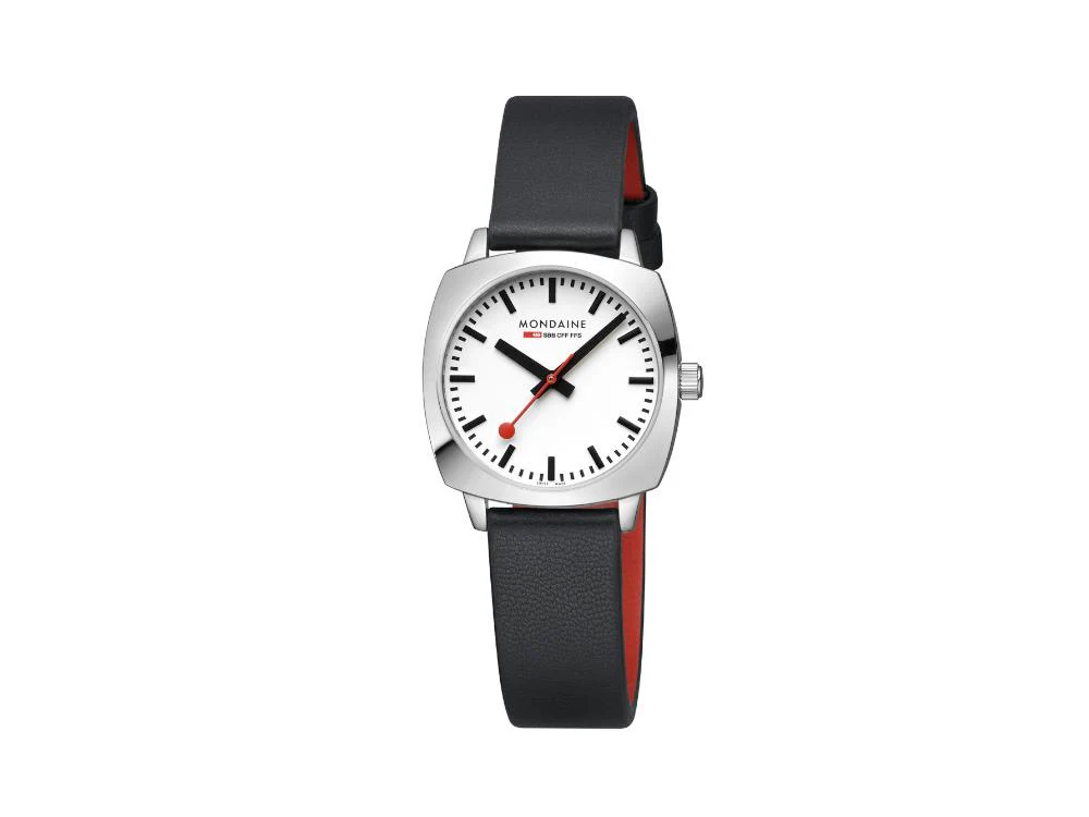 Mondaine Cushion Quartz Watch, White, 31 mm, Leather strap, MSL.31110.LBV - Image 2