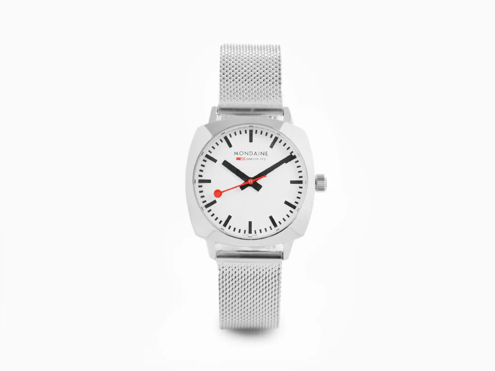 Mondaine Cushion Quartz Watch, White, 31 mm, MSL.31110.SM - Image 2
