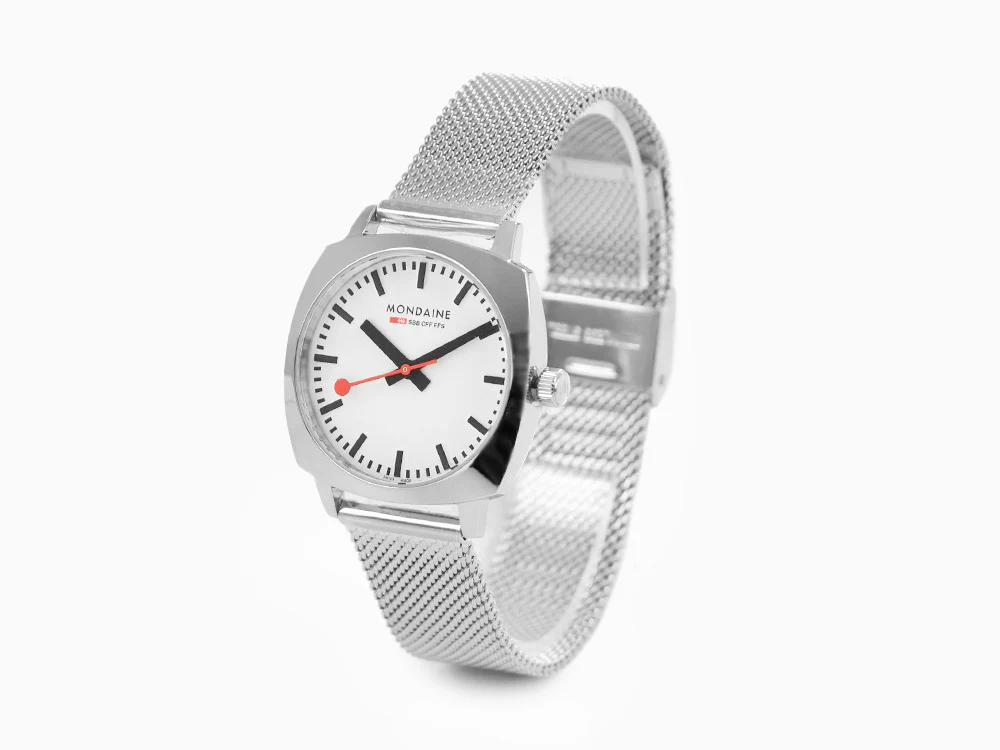 Mondaine Cushion Quartz Watch, White, 31 mm, MSL.31110.SM - Image 4