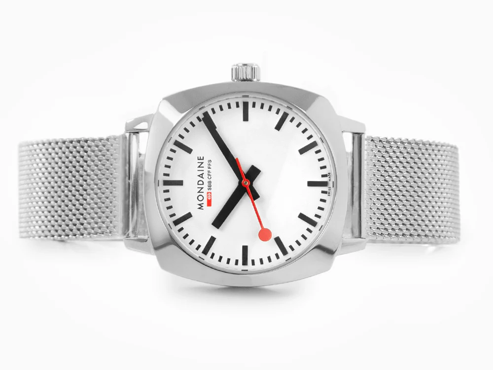 Mondaine Cushion Quartz Watch, White, 31 mm, MSL.31110.SM - Image 7
