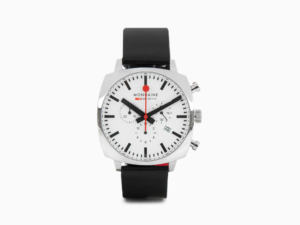 Mondaine Cushion Quartz Watch, White, 41 mm, Leather strap, MSL.41410.LBV.SET - Image 2