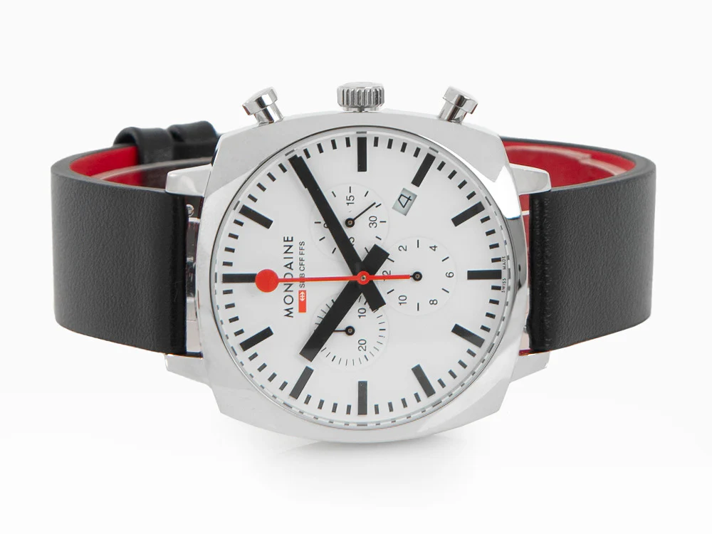 Mondaine Cushion Quartz Watch, White, 41 mm, Leather strap, MSL.41410.LBV.SET - Image 7