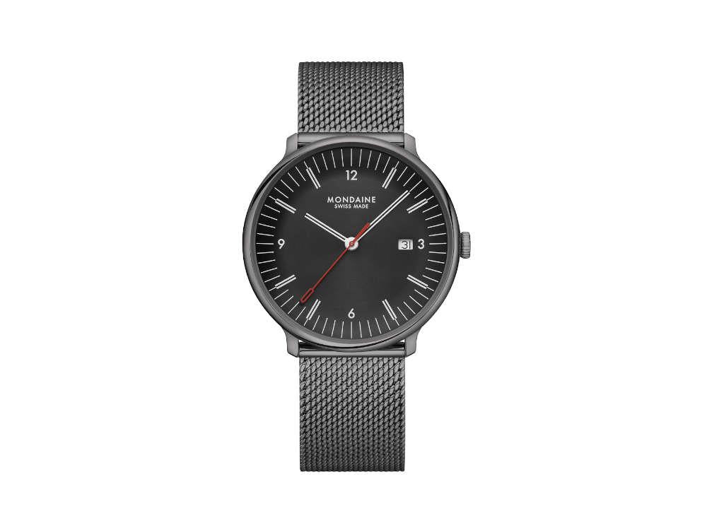 Mondaine Doppio IP Gun Quartz Watch, Black, 41 mm, MLE.41220.SM - Image 2