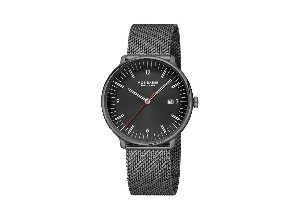 Mondaine Doppio IP Gun Quartz Watch, Black, 41 mm, MLE.41220.SM - Image 3