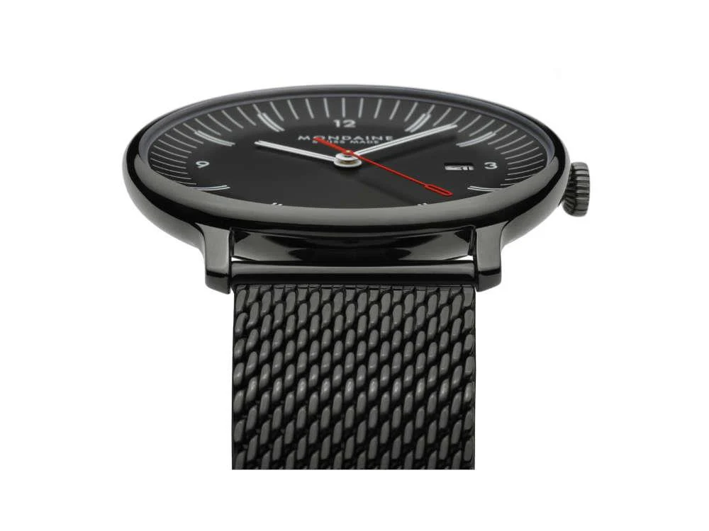 Mondaine Doppio IP Gun Quartz Watch, Black, 41 mm, MLE.41220.SM - Image 4