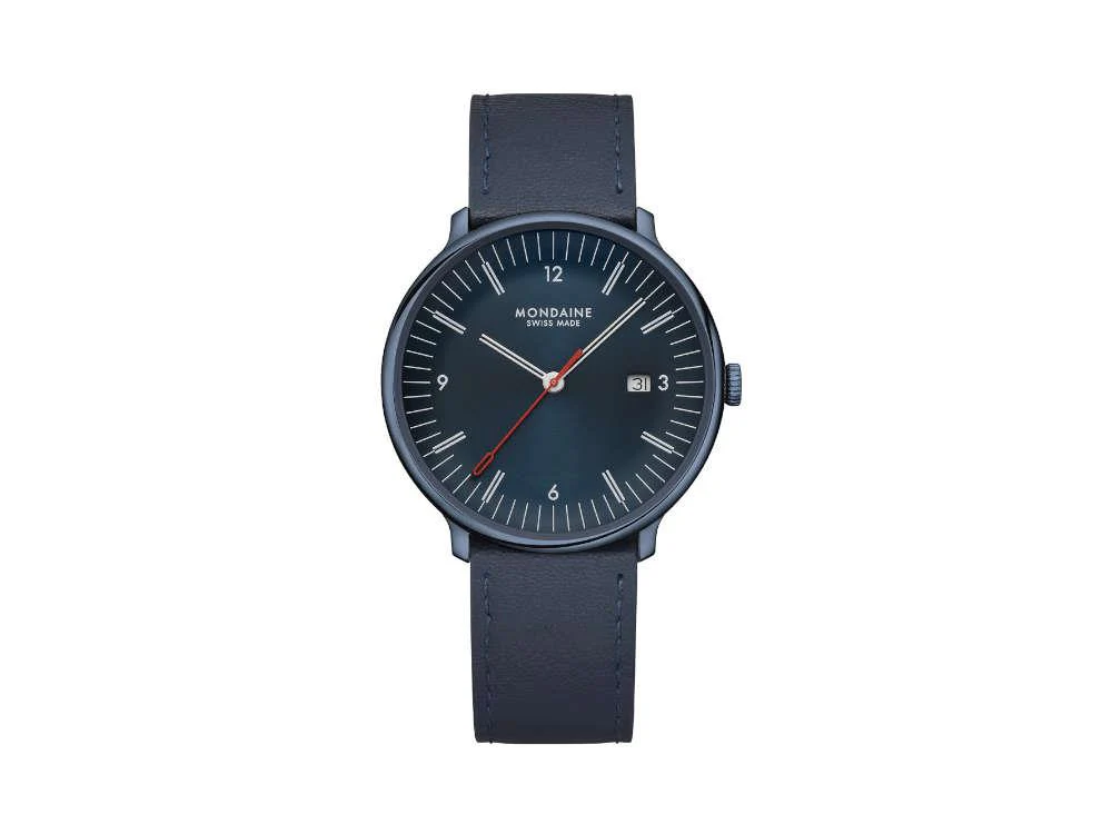 Mondaine Doppio IP Quartz Watch, Blue, 41 mm, MLE.41240.LDV - Image 2
