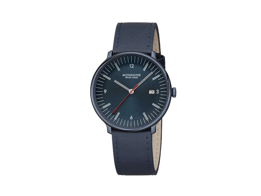 Mondaine Doppio IP Quartz Watch, Blue, 41 mm, MLE.41240.LDV - Image 3