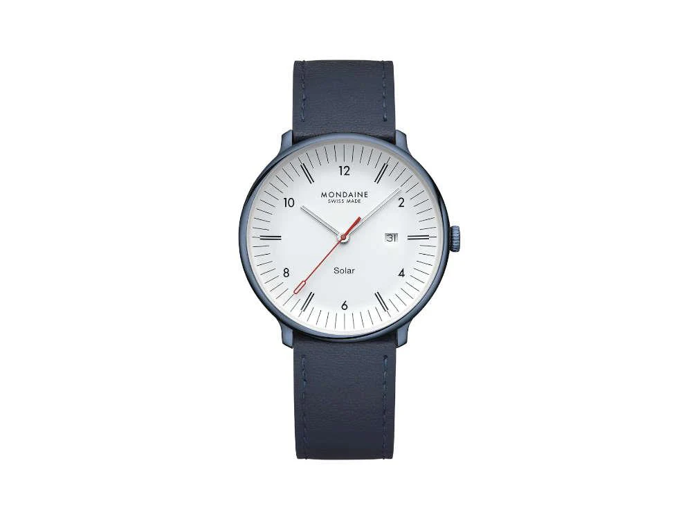 Mondaine Doppio IP Solar Quartz Watch, White, 41 mm, MLE.41910.LQV - Image 2