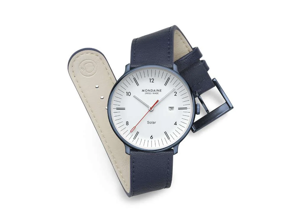 Mondaine Doppio IP Solar Quartz Watch, White, 41 mm, MLE.41910.LQV - Image 3