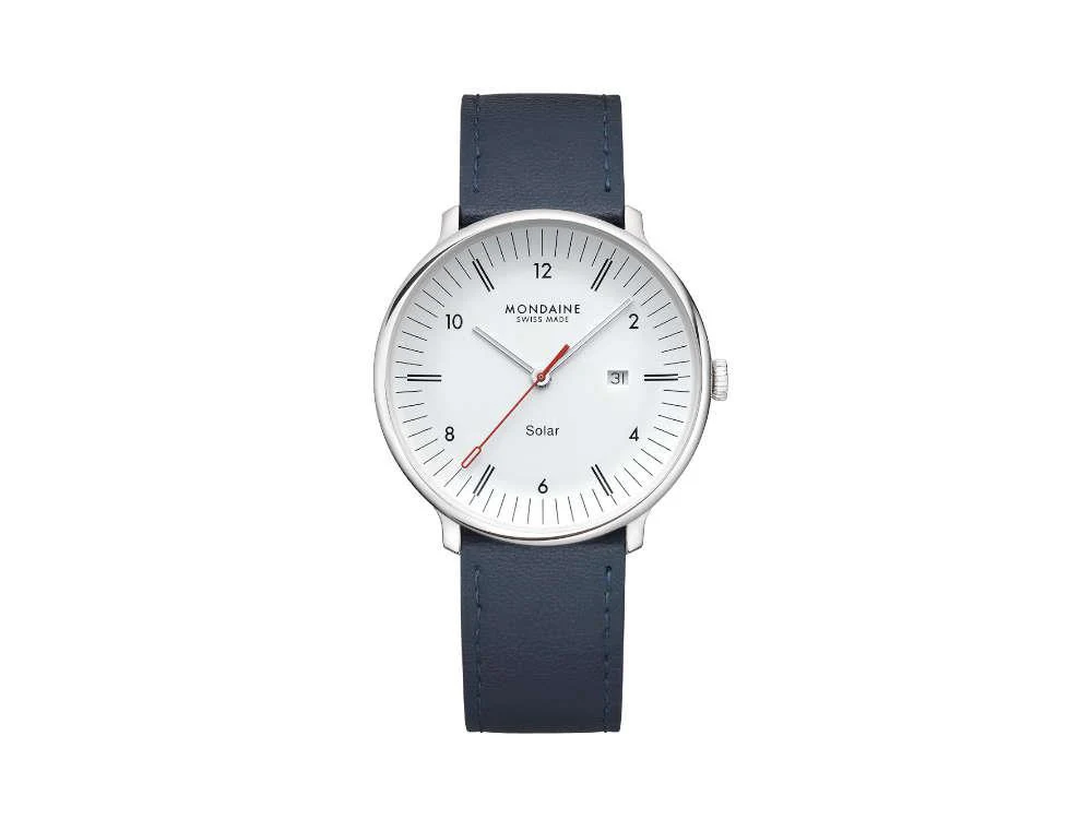 Mondaine Doppio Quartz Solar Watch, White, 41 mm, MLE.41910.LDV - Image 2