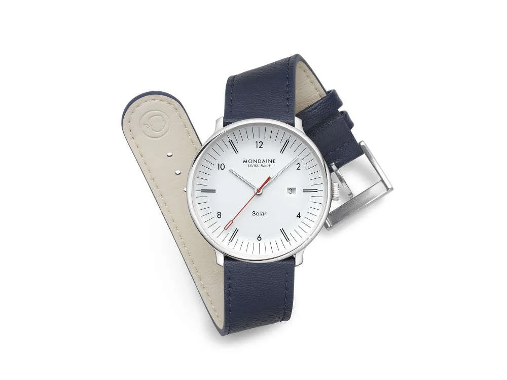 Mondaine Doppio Quartz Solar Watch, White, 41 mm, MLE.41910.LDV - Image 4