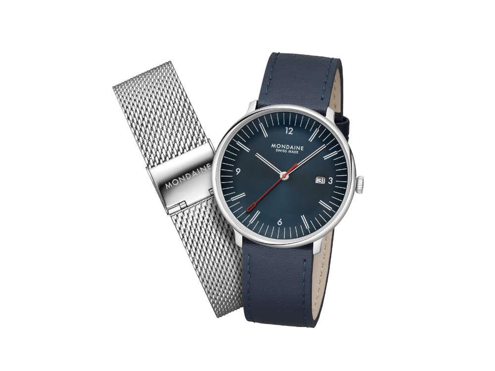 Mondaine Doppio Quartz Watch, Blue, 41 mm, MLE.41240.LQV.SET - Image 2