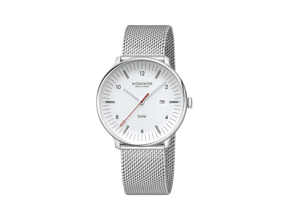 Mondaine Doppio Solar Quartz Watch, White, 41 mm, MLE.41910.SM - Image 3