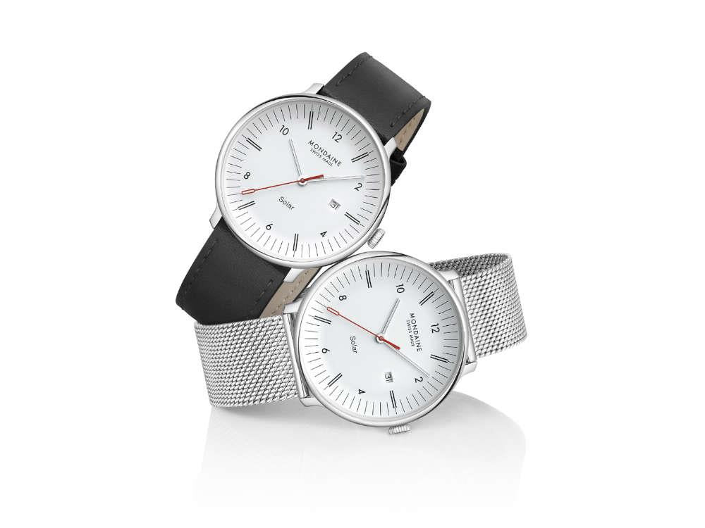 Mondaine Doppio Solar Quartz Watch, White, 41 mm, MLE.41910.SM - Image 7