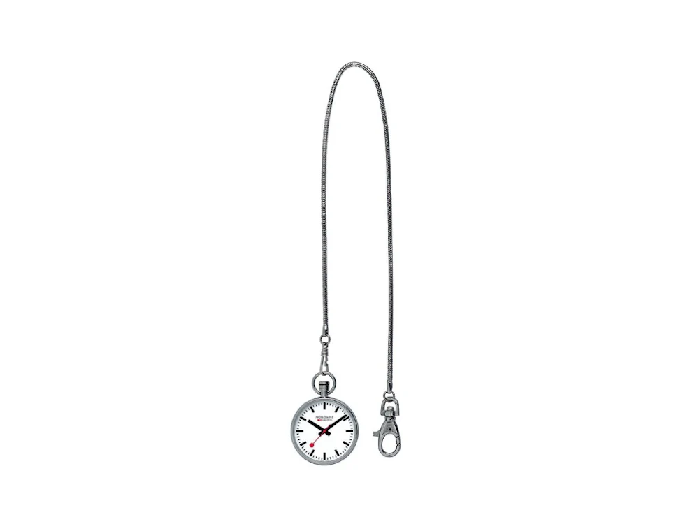 Mondaine SBB Evo Quartz Pocket Watch, Steel, White, 43 mm, A660.30316.11SBB