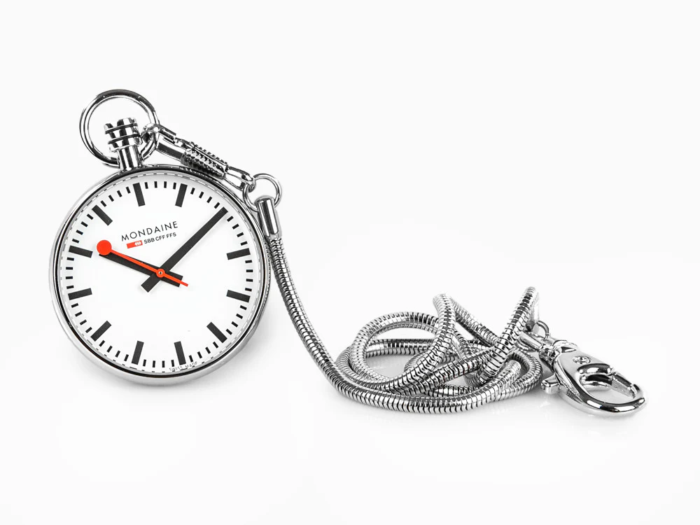 Mondaine SBB Evo Quartz Pocket Watch, Steel, White, 43 mm, A660.30316.11SBB - Image 5