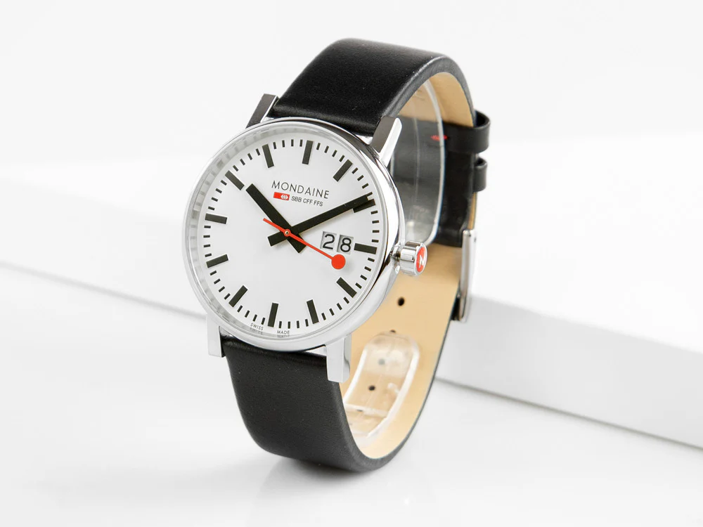 Mondaine SBB Evo2 Big Quartz Watch, White, 40 mm, Day, Leather, MSE.40210.LB - Image 4