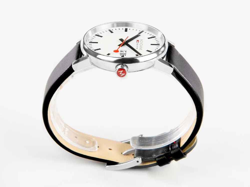 Mondaine SBB Evo2 Big Quartz Watch, White, 40 mm, Day, Leather, MSE.40210.LB - Image 5