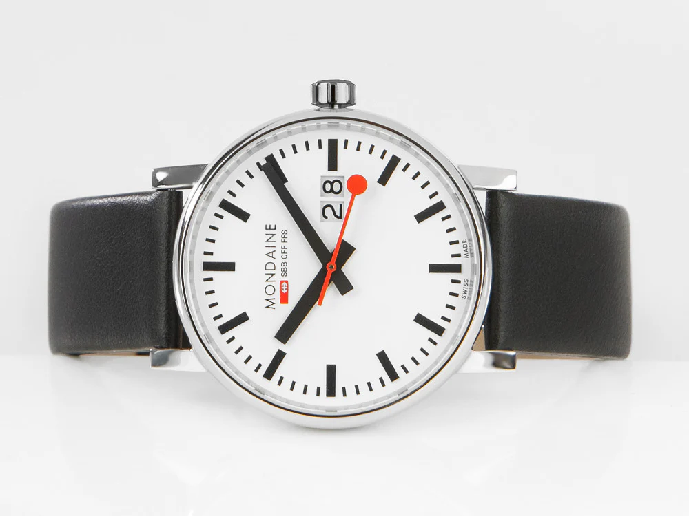 Mondaine SBB Evo2 Big Quartz Watch, White, 40 mm, Day, Leather, MSE.40210.LB - Image 7