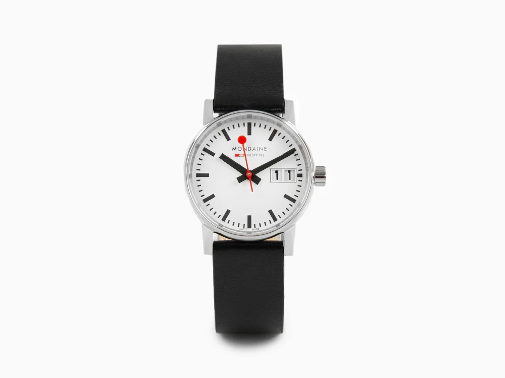 Mondaine SBB Evo2 Quartz Watch, White, 30mm, Day, Leather strap, MSE.30210.LB - Image 2