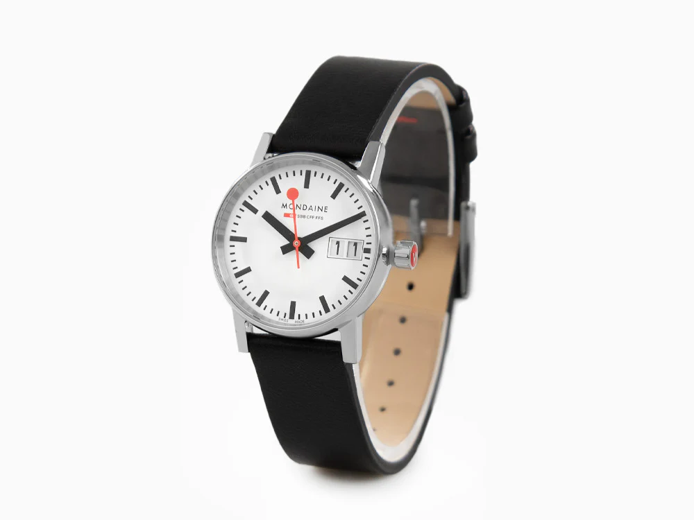 Mondaine SBB Evo2 Quartz Watch, White, 30mm, Day, Leather strap, MSE.30210.LB - Image 4