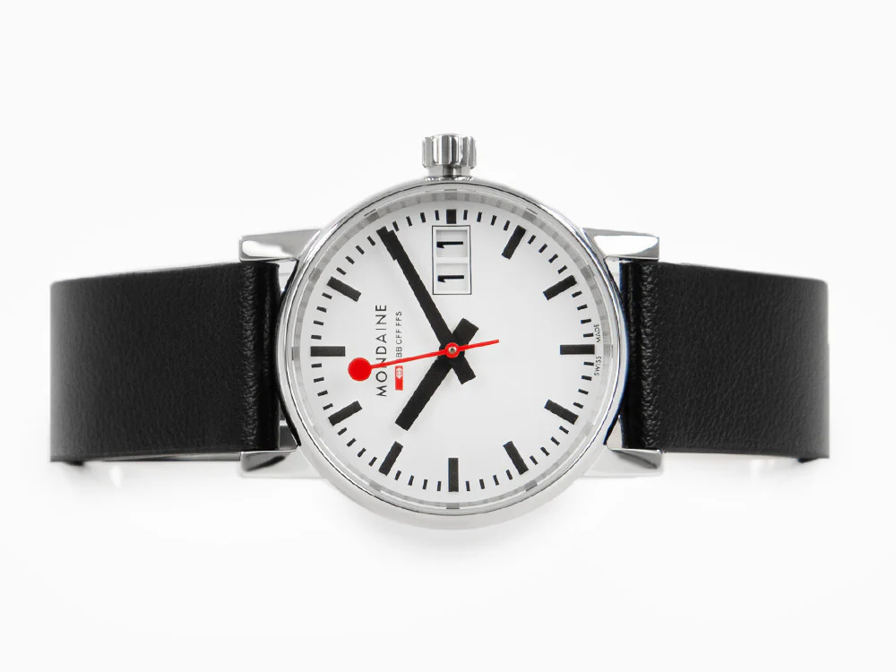 Mondaine SBB Evo2 Quartz Watch, White, 30mm, Day, Leather strap, MSE.30210.LB - Image 7