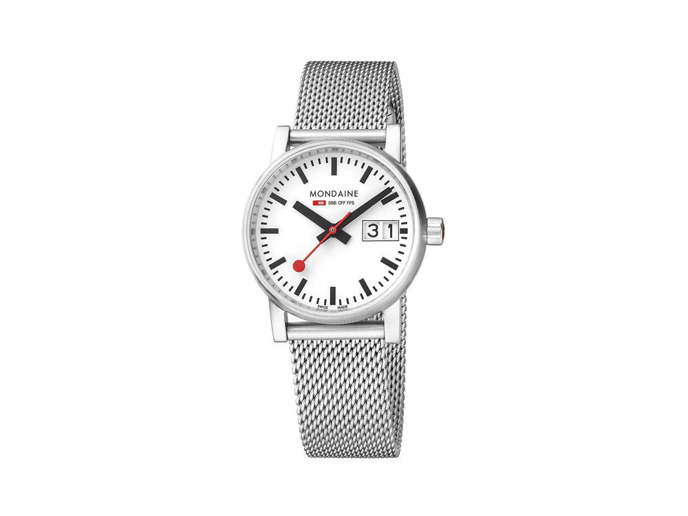 Mondaine SBB Evo2 Quartz Watch, White, 30mm, Day, MSE.30210.SM - Image 2