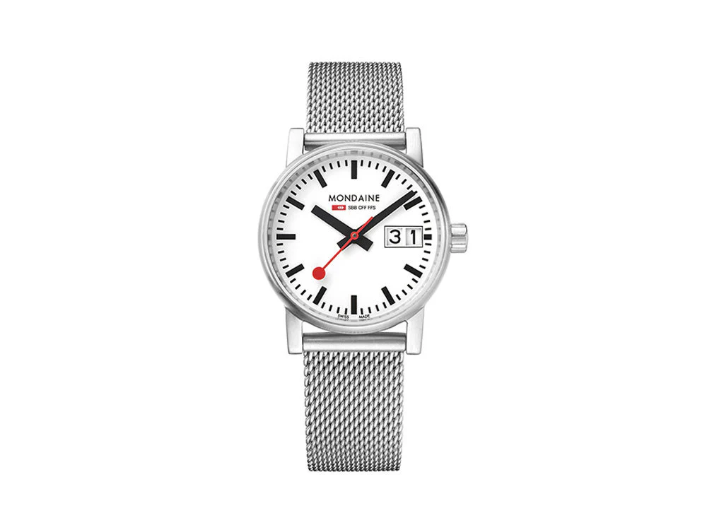 Mondaine SBB Evo2 Quartz Watch, White, 30mm, Day, MSE.30210.SM - Image 3