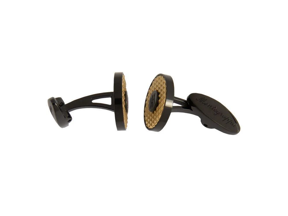 Montegrappa Clou Ambigram Cufflinks, Steel, IP Black & IP Yellow Gold, IDA3CLBY - Image 2