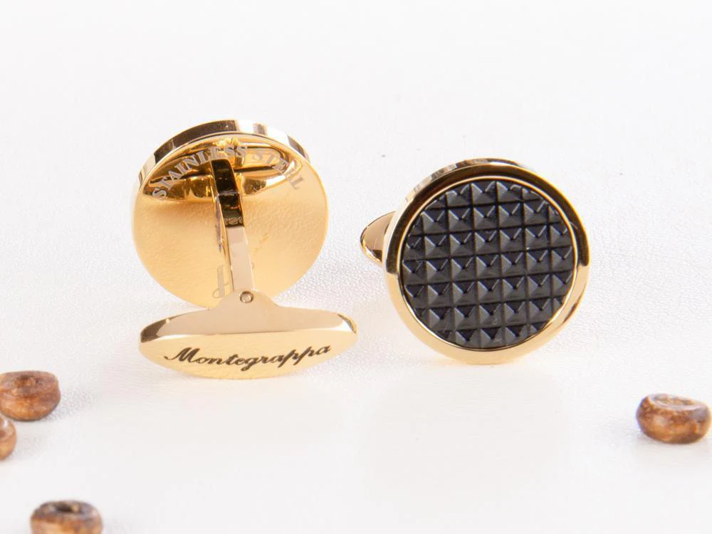 Montegrappa Clou Cufflinks, Stainless steel, IP Yellow Gold & IP Black, IDCPCLYB - Image 3