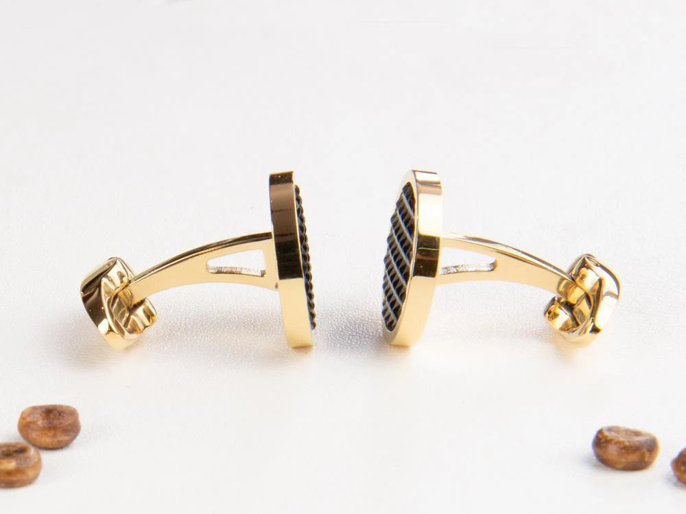 Montegrappa Clou Cufflinks, Stainless steel, IP Yellow Gold & IP Black, IDCPCLYB - Image 4