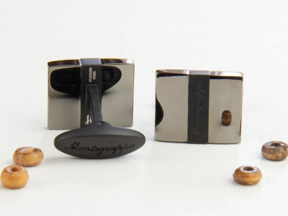 Montegrappa Quadro Cufflinks, Stainless steel. IP Gun Metal, IDQUCLSL - Image 3