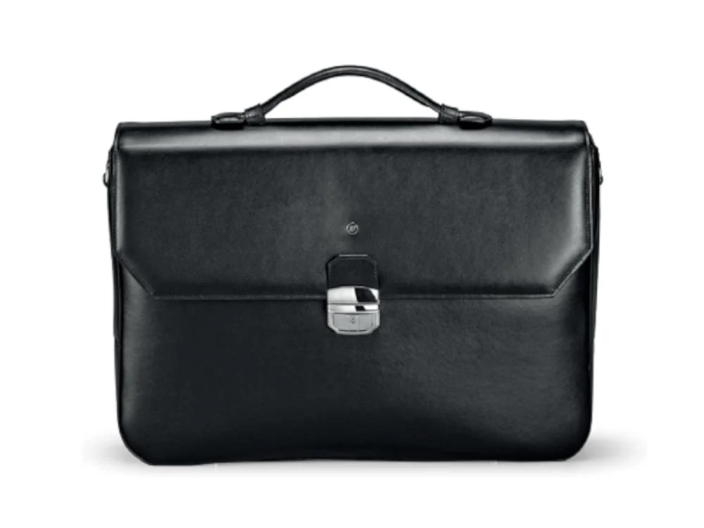 Montegrappa Signet Series Laptop Briefcase, Leather, Cotton, Black, IC00BC01 - Image 3