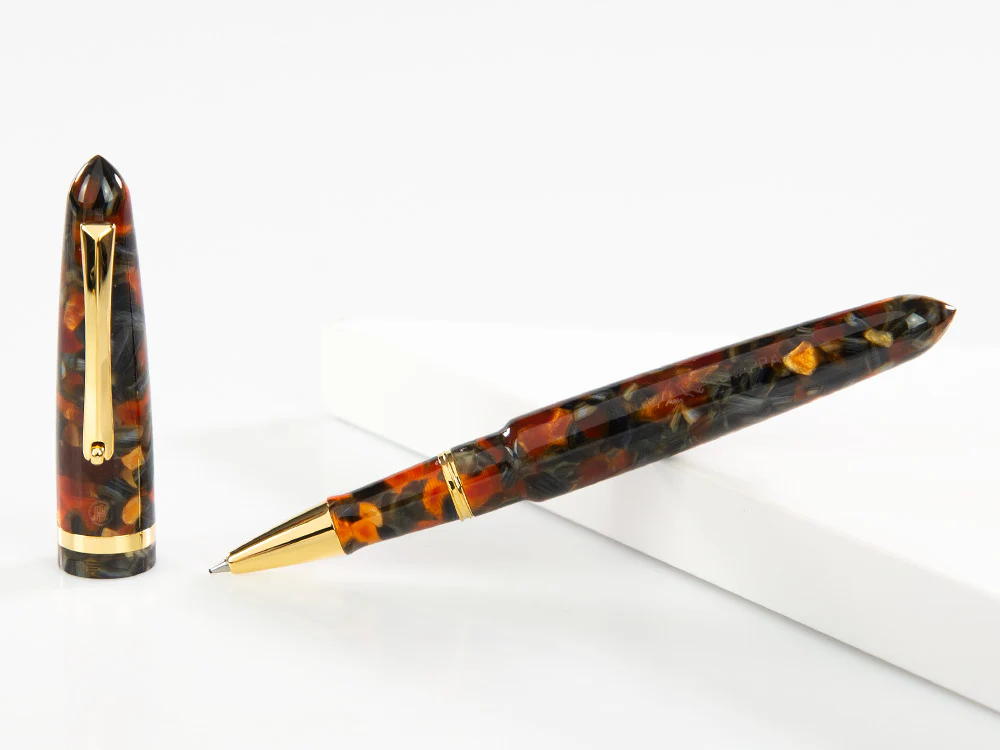 Montegrappa Venetia Plume Agate Rollerball pen, Orange, Gold plated, ISVENRAJ - Image 2