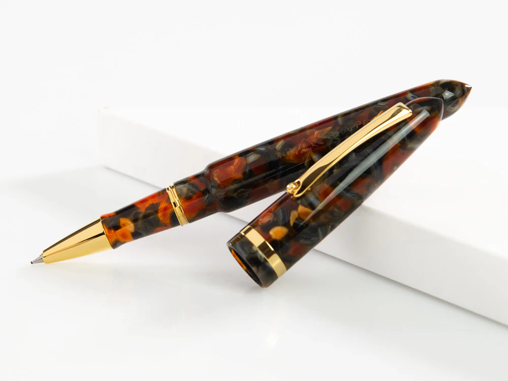 Montegrappa Venetia Plume Agate Rollerball pen, Orange, Gold plated, ISVENRAJ - Image 4