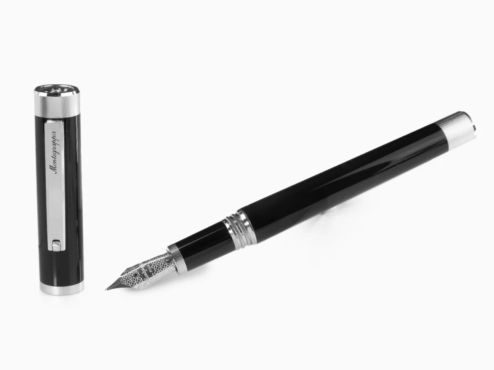 Montegrappa Zero Fountain Pen, Black Resin, Palladium IP, ISZEI-IP - Image 2