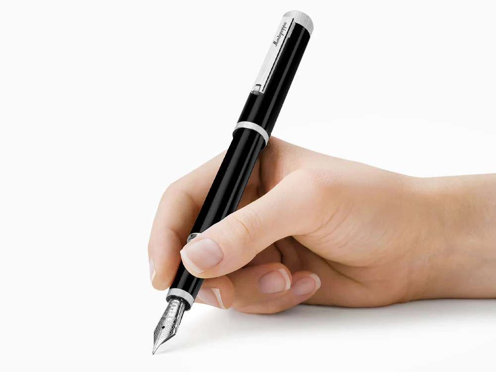 Montegrappa Zero Fountain Pen, Black Resin, Palladium IP, ISZEI-IP - Image 9