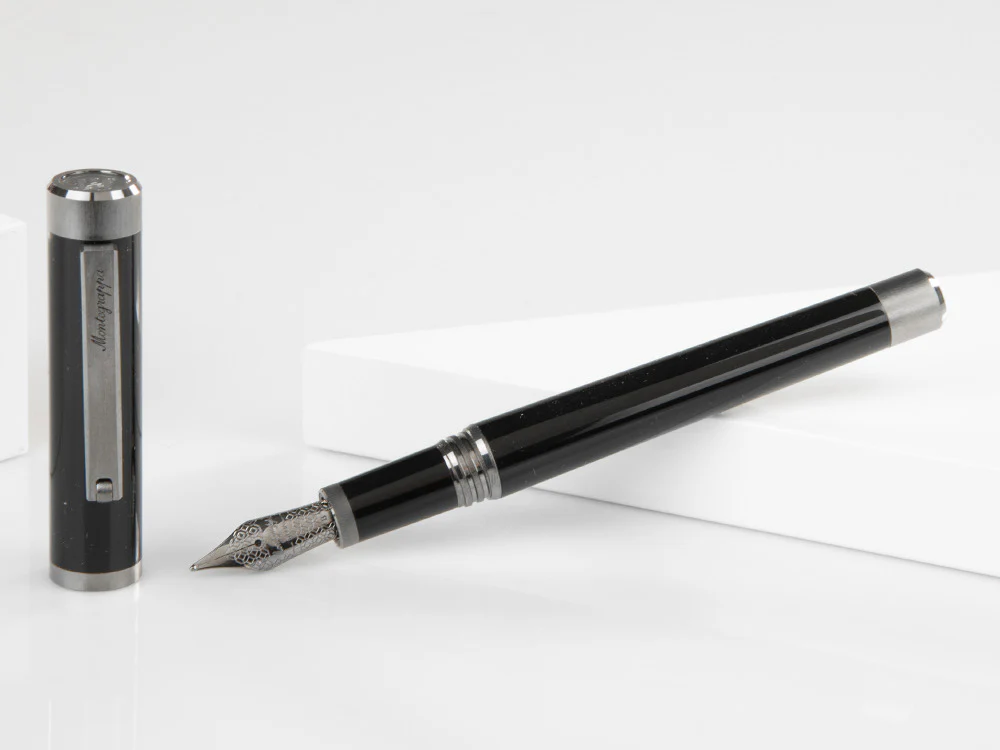 Montegrappa Zero Fountain Pen, Black Resin, Steel, Ruthenium, ISZET-BL - Image 2