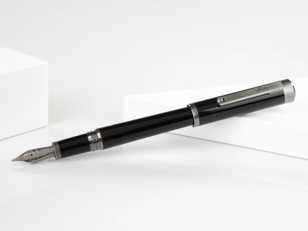 Montegrappa Zero Fountain Pen, Black Resin, Steel, Ruthenium, ISZET-BL - Image 3